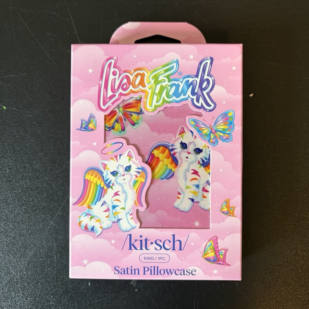 Lisa Frank x Kitsch Satin Pillowcase King Rainbow Cat Angel Butterfly 90s Y2K
